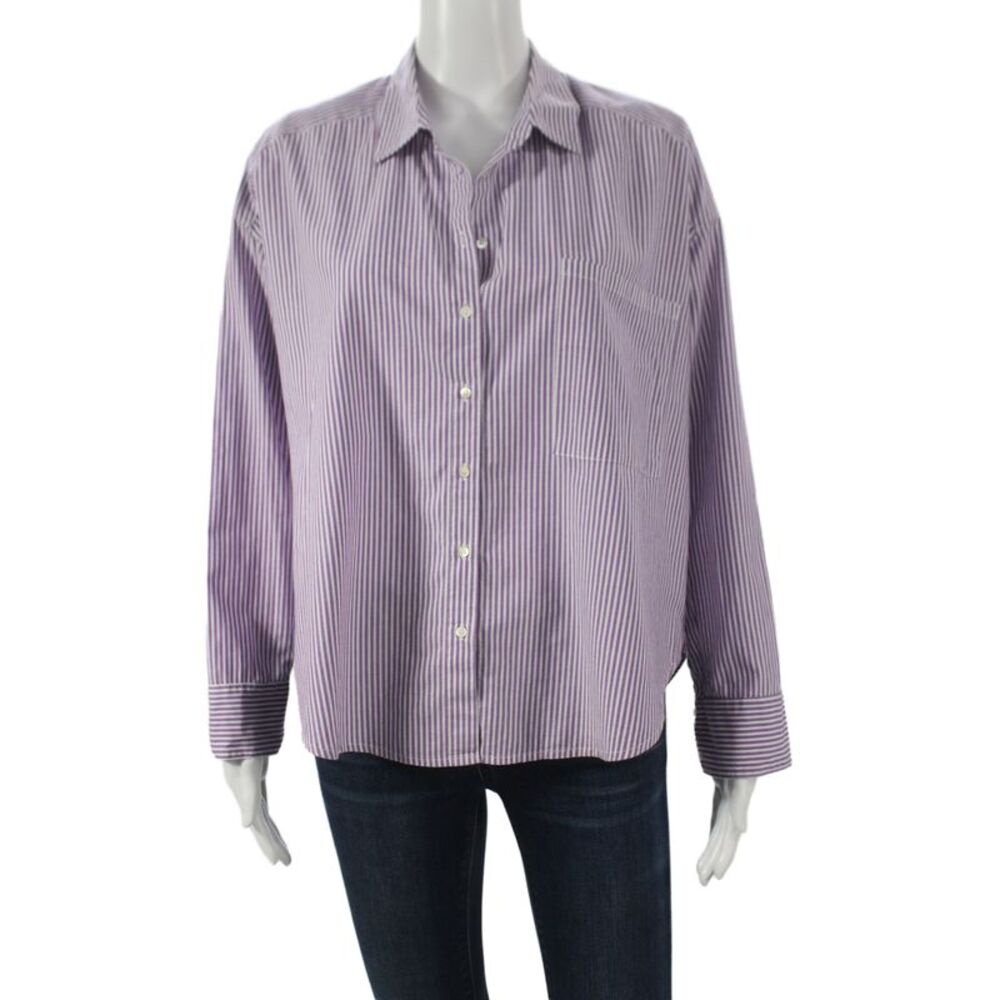 Xirena Women Purple Striped Cotton Button Up Blouse Long Sleeve Size XS